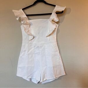 Kendall Lane XS White Ruffle Sleeve Denim Romper